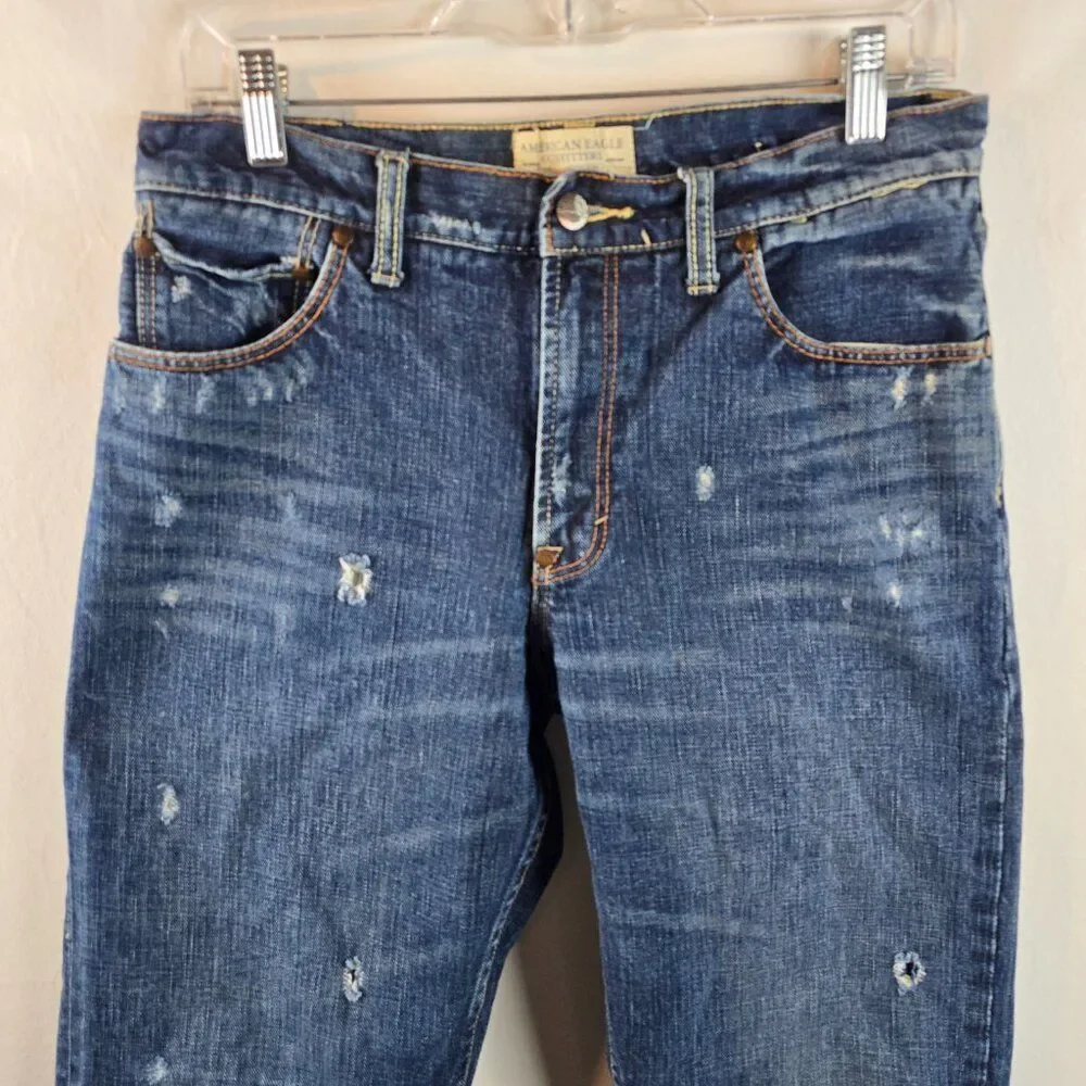 American Eagle Jeans Mens 30x30 Blue Bootcut Distressed 100% Cotton Denim Y2k